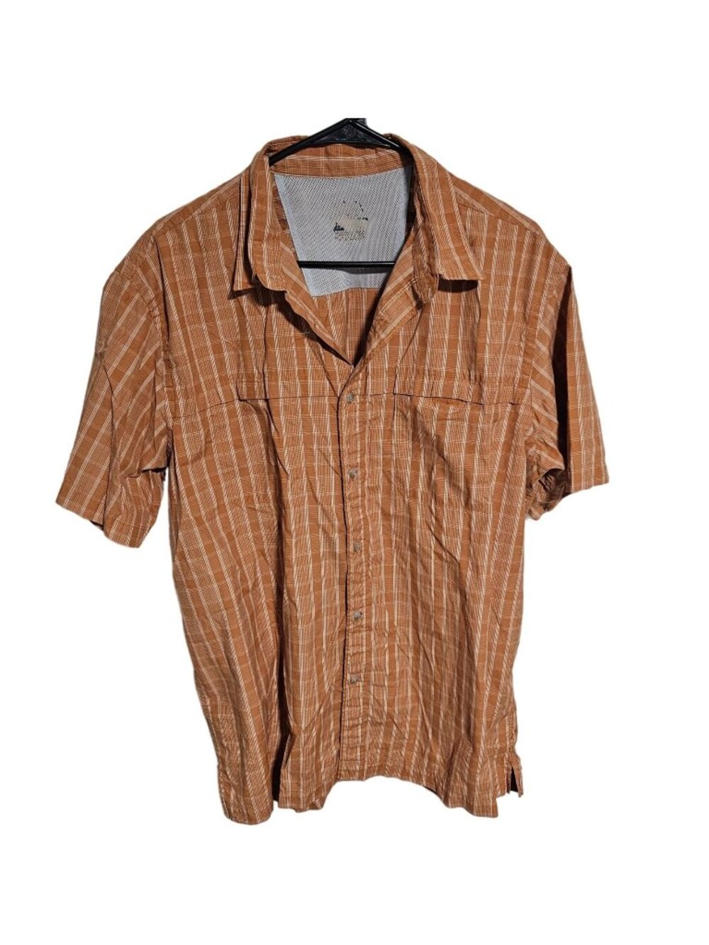 Columbia Button Up Shirt Mens Size Large Orange Striped Short Sleeve Summer
